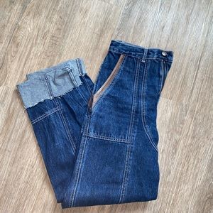 Leather detailed jeans